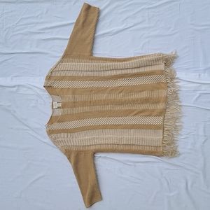 Chico's fringe 3/4 length sleeve tan & white size 0 (small 4/6) camel brown